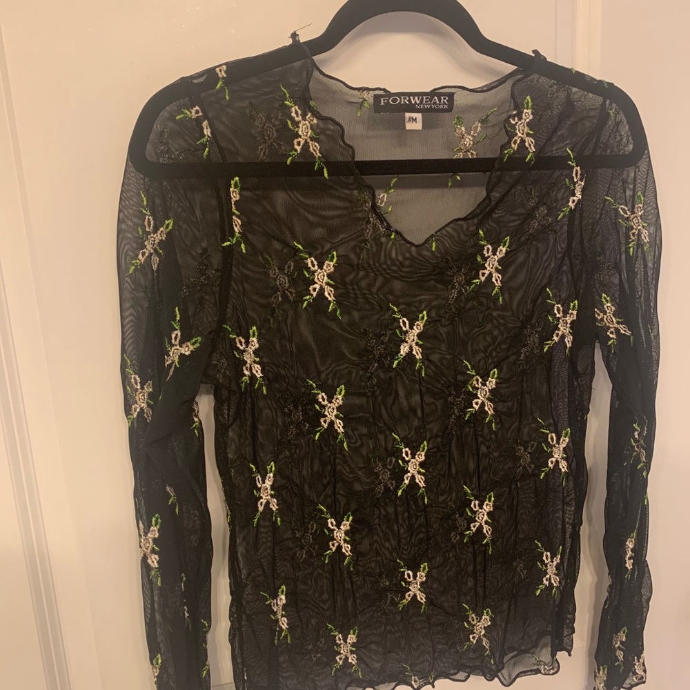 Black see-through embroidered top